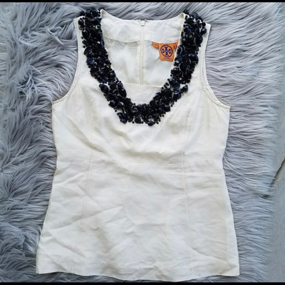 🎉EUC Tory Burch silk top with embellishment